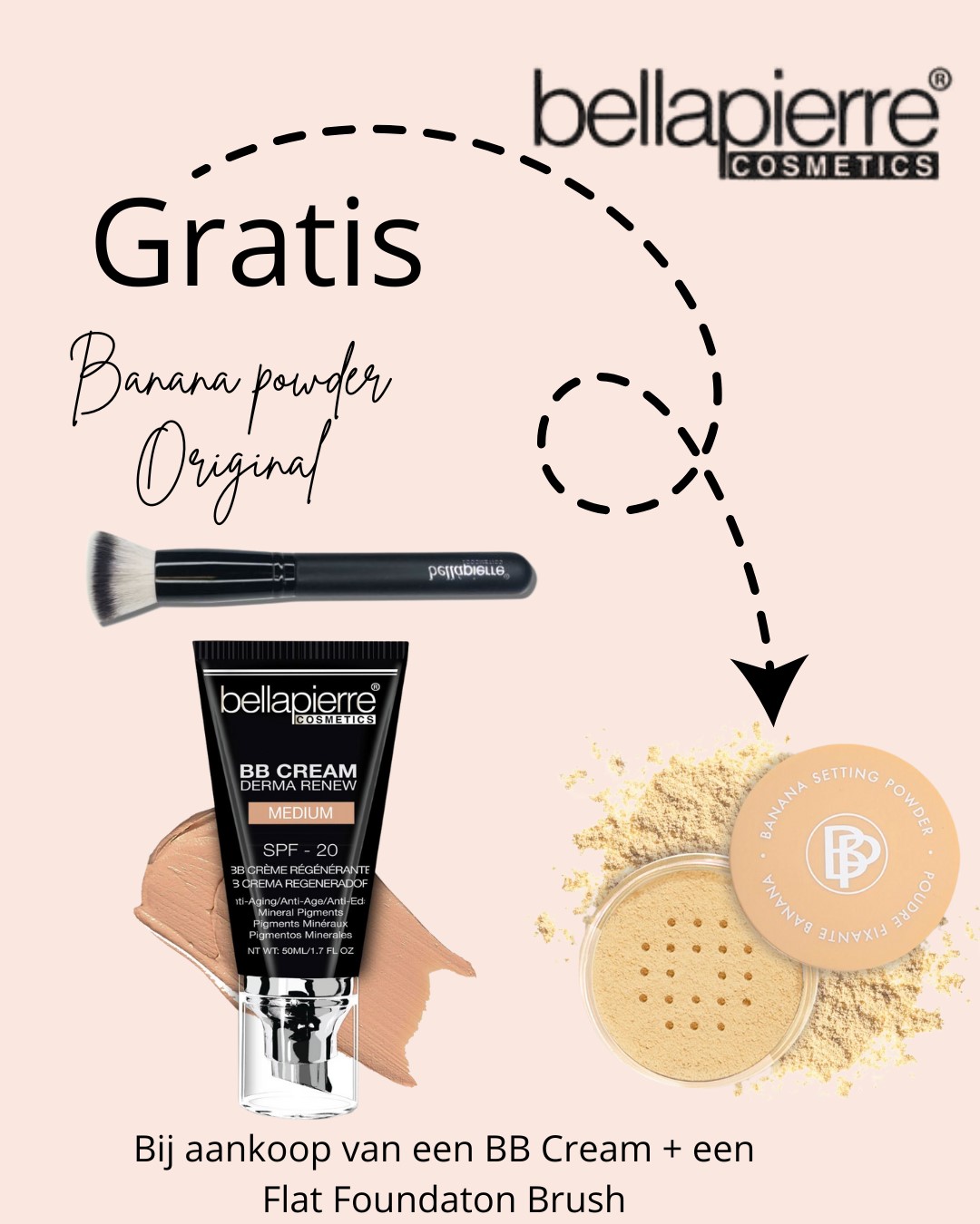BB Cream  Light Cool + Flat foundation brush  actie met GRATIS BANANAPOEDER